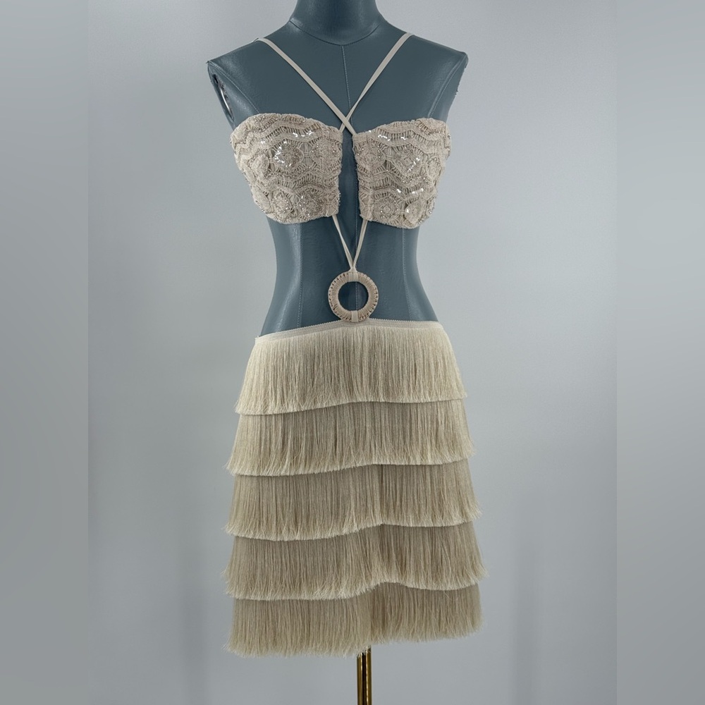 🆕 PATBO 🧿 NWOT Crochet Bloom Cut Out Mini Dress, Beige - Sz US 8 BR 40 - Picture 13 of 17